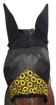 Showman Sunflower &amp; Cheetah Print accent horse size fly mask with ears #2